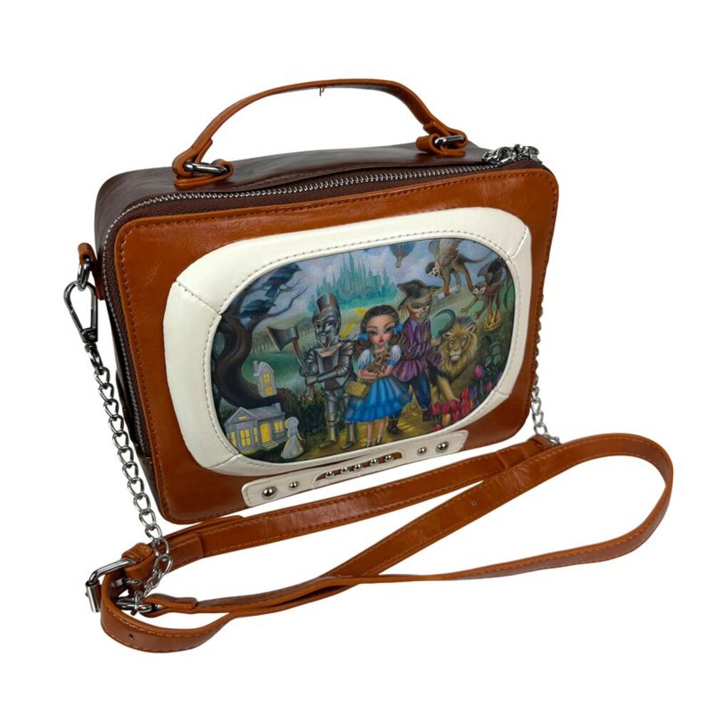 Womens TV Shaped Shoulder Handbag Oz Inspired Vinyl Brown 9 x 6.5 In